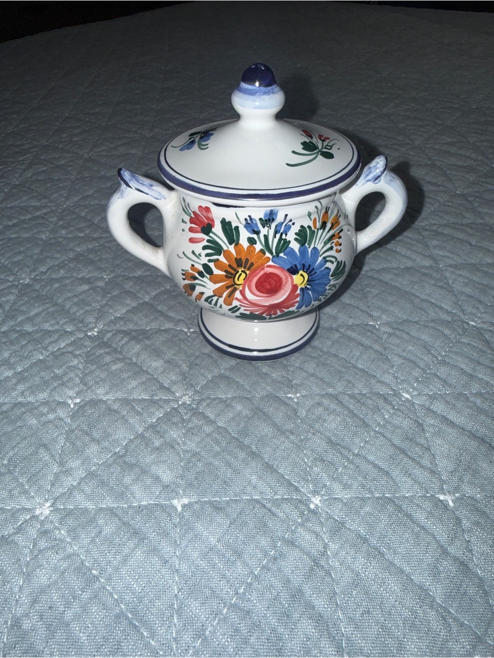 Hand-Painted Floral Small B Melchiorre Ceramic Sugar Bowl